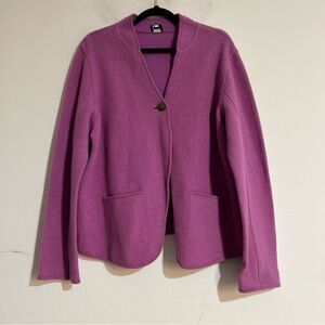 Eileen Fisher Lambswool Cotton One Button Cardigan Sweater Blazer Pink